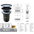 Донний клапан для раковини без переливу KOER PW-08-07 автоматичний (Click-Clack) (Колір графітовий) 1 1/4'' (KR6484) Донний клапан для раковини без переливу KOER PW-08-07 автоматичний (Click-Clack) (Колір графітовий) 1 1/4'' (KR6484)