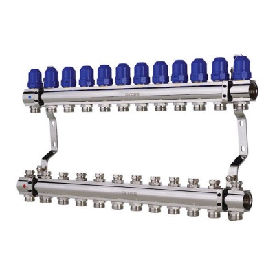 Коллекторный блок с термостатическими клапанами KOER KR.1100-12 1”x12 WAYS (KR2638)