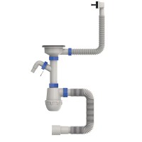 Сифон для кухні MIXXUS SK-05-BL 3 1/2"x40 з пластиковою чорною сіткою, відводом для пральної машини, гнучким прямокутним переливом (MI8192)