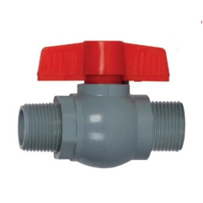 Кран кульовий PLAMIX PVN-1/2" MM PVC, ручка "метелик" (grey+red) (PM0704)