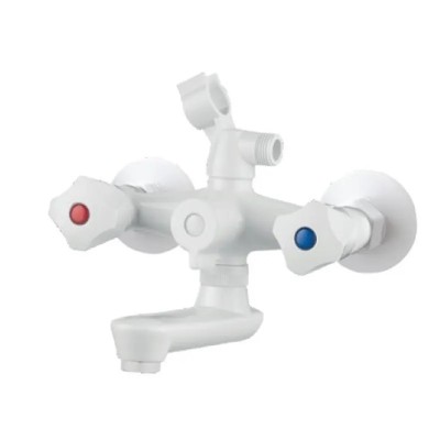 Змішувач для ванни PLAMIX OMEGA-142 EURO SET WHITE (зі шлангом, лійкою та кронштейном) (MX9699)