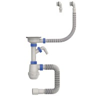 Сифон для кухні MIXXUS SK-06-WH 3 1/2"x40 з пластиковою білою сіткою, відводом для пральної машини, гнучким круглим переливом (MI8197)