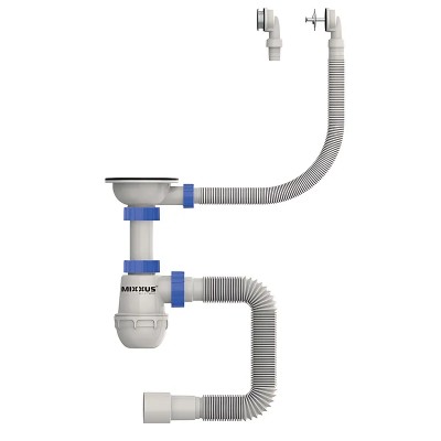 Сифон для кухні MIXXUS SK-07-A 3 1/2"x40 з нержавіючою сіткою, гнучким круглим переливом (MI8198)