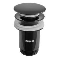 Донний клапан для раковини з переливом ZERIX BV-01 BLACK автоматичний (Click-Clack) (Колір чорний) 1 1/4'' (ZX6016)