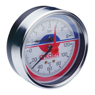 Термо-манометр аксіальний (KOER KM.812A) (0-6 bar), D 80мм, 1/4''-1/2'' (KR0220) Термо-манометр аксіальний (KOER KM.812A) (0-6 bar), D 80мм, 1/4''-1/2'' (KR0220)