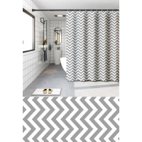 Шторка для ванної Zerix SCP-016-180x200 з PEVA (поліетиленвінілацетату) (Візерунок "Зигзаг" біло-чорний) (ZX6089)