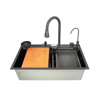Мийка багатофункціональна Zerix ZH7546-SET-07 Micro Decor Graphite з вбудованим змішувачем з нерж.сталі (ZM5591)