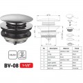 Донний клапан для ванни ZERIX BV-08 автоматичний (Click-Clack) (Колір хром) 1 1/2'' (ZX6025)