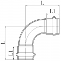 Коліно 90° дворозтрубне Koer KQ.L42-2 Press-Inox AISI 304 42x42 (KR6404)