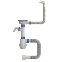 Сифон для кухні MIXXUS SK-05-WH 3 1/2"x40 з пластиковою білою сіткою, відводом для пральної машини, гнучким прямокутним переливом (MI8193)