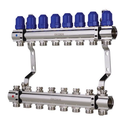 Коллекторный блок с термостатич. клапанами KOER KR.1100-08 1”x8 WAYS (KR2634)