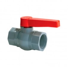 Кран кульовий PVC, ручка "важіль" (grey+red) PLAMIX PVF-1 1/4" FF (PM0628)