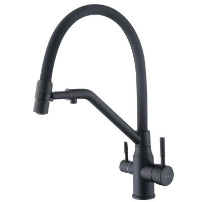 Змішувач для кухні з силіконовим виливом Zerix MAG-021 Black Refl.Black з нерж. сталі SUS304 з виходом для пит.води (ZX6006)