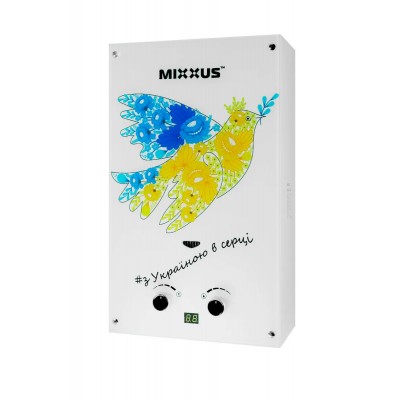 Газова колонка MIXXUS GWH-0610 BASIC GLASS димохідна 10 л/хв (панель зі скла з малюнком) (WH0027)