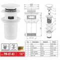Донний клапан для раковини з переливом KOER PW-07-03 автоматичний (Click-Clack) (Колір білий) 1 1/4'' (KR5783)