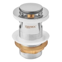 Донний клапан для раковини з переливом ZERIX BV-05 автоматичний (Click-Clack) (Колір хром) 1 1/4'' (ZX6022)