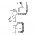 Сифон для кухні MIXXUS SK-07-B 3 1/2"x40 з нержавіючою сіткою, відводом для пральної машини, гнучким круглим переливом (MI8199)