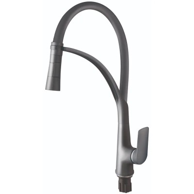 Змішувач для кухні Plamix Lucas-017 SET Graphite Refl.Grey з підведенням (Колір графіт+сил.вилив сірий) (PM0723)