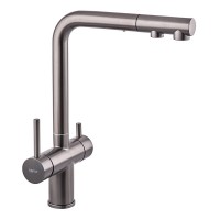 Кухонний змішувач на дві води Zerix LUX-024 Graphite з висувною лійкою (нерж. сталь) (ZX5557)