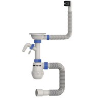 Сифон для кухні MIXXUS SK-02-B 3 1/2"x40 з нержавіючою сіткою, відводом для пральної машини, гнучким прямокутним переливом (MI8195)
