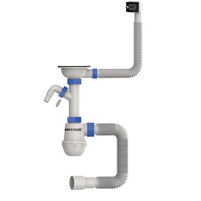 Сифон для кухні MIXXUS SK-02-B 3 1/2"x40 з нержавіючою сіткою, відводом для пральної машини, гнучким прямокутним переливом (MI8195) Сифон для кухні MIXXUS SK-02-B 3 1/2"x40 з нержавіючою сіткою, відводом для пральної машини, гнучким прямокутним переливом (MI8195)