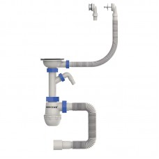 Сифон для кухні MIXXUS SK-07-B 3 1/2"x40 з нержавіючою сіткою, відводом для пральної машини, гнучким круглим переливом (MI8199)