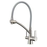 KOER KB-72003-02 Зміш. для кухні з виходом для питної води (Колір нерж+силік.вилив сірий) (8 шт/ящ)